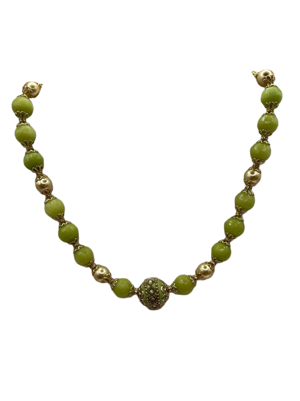 Green quartz necklace with matching bracelet and earrings