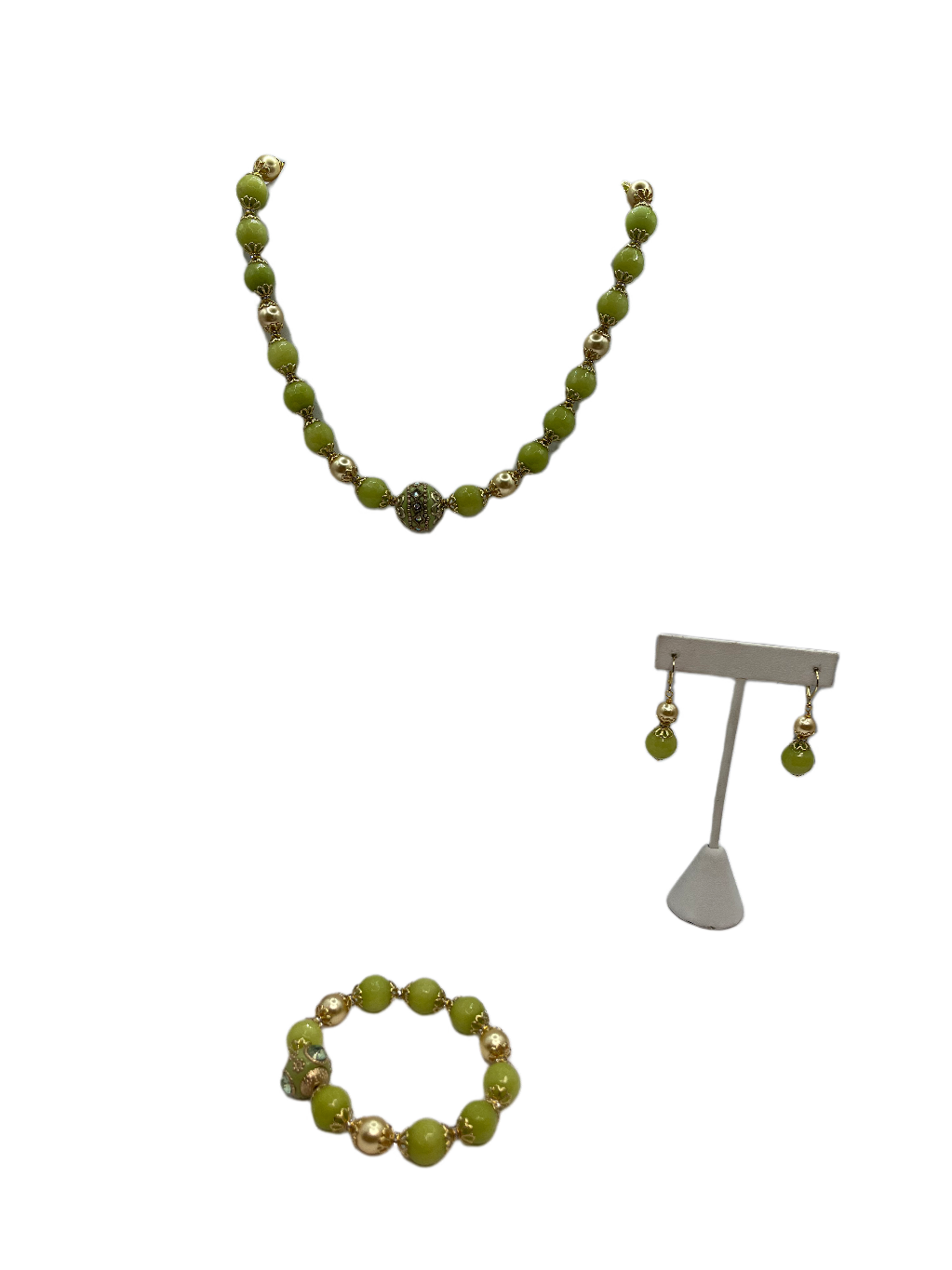 Green quartz necklace with matching bracelet and earrings